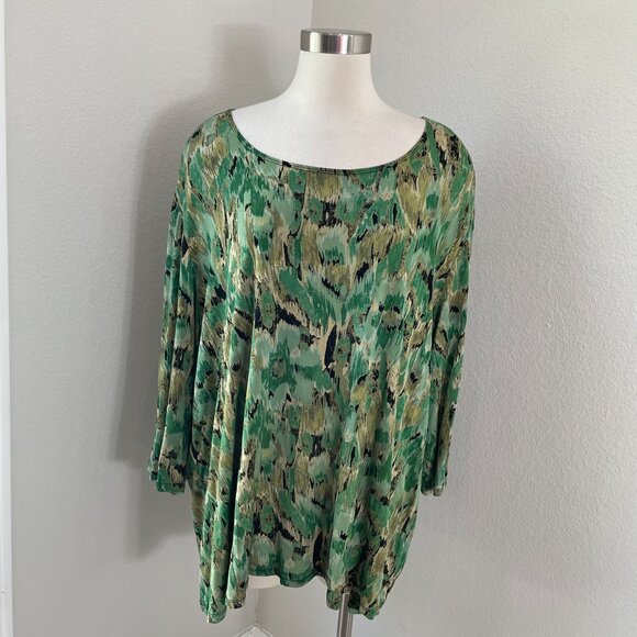 Maggie Barnes Womens Plus 5X Green Metallic Stretch Tunic Top 3/4 Sleeve Shirt - Picture 1 of 8
